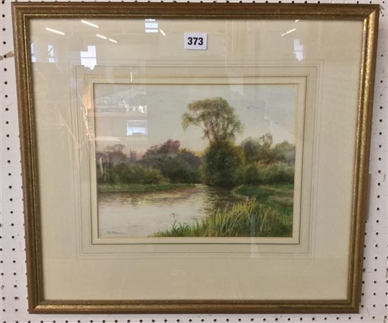 Daniel Sherrin (1868-1940), pastoral river scene, signed, watercolour